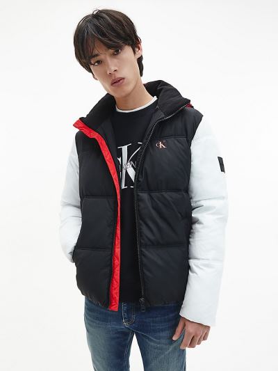 Calvin Klein Ruhák HU543855 | Calvin Klein Recycled Polyester Férfi Pufi Dzseki Fekete / Piros / Feh